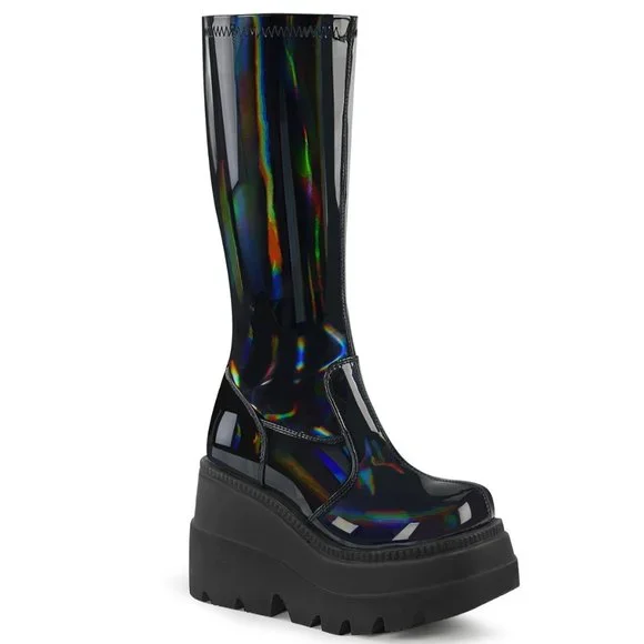 Demonia Shoes Demonia Shaker 65 Black Hologram Platform Boot